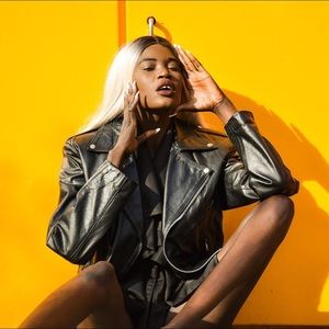 Black leather jacket.